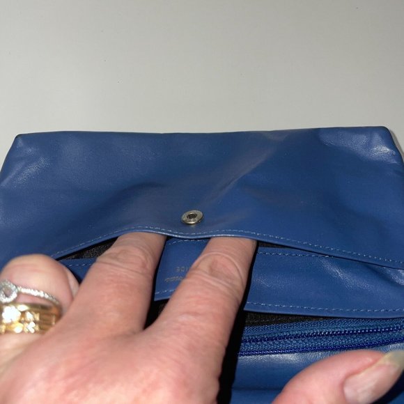 St. Thomas Vintage Blue Leather Wallet Logo Zipper Pockets - Picture 8 of 12